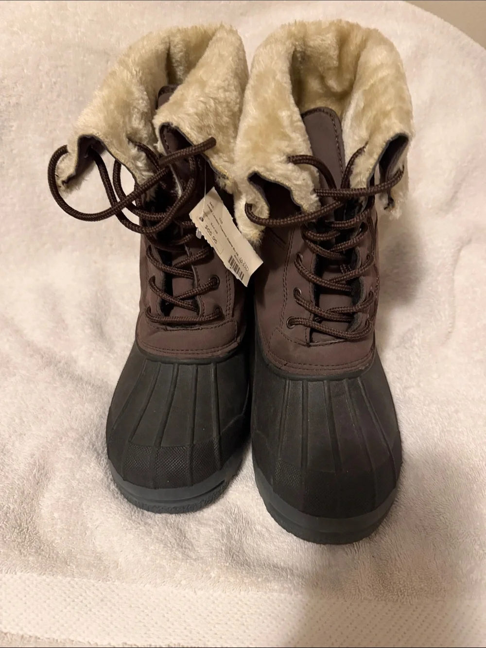 Sorel Brown and Black Women's Faux-Fur Collar Lace-Up Winter Boots